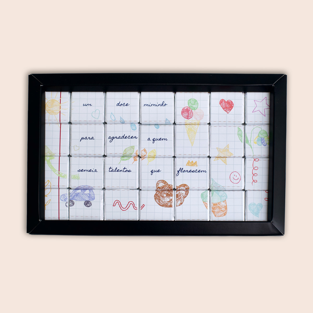 Napolitanas de chocolate personalizadas com desenho de crianças - Lembranças para professores (vista topo)